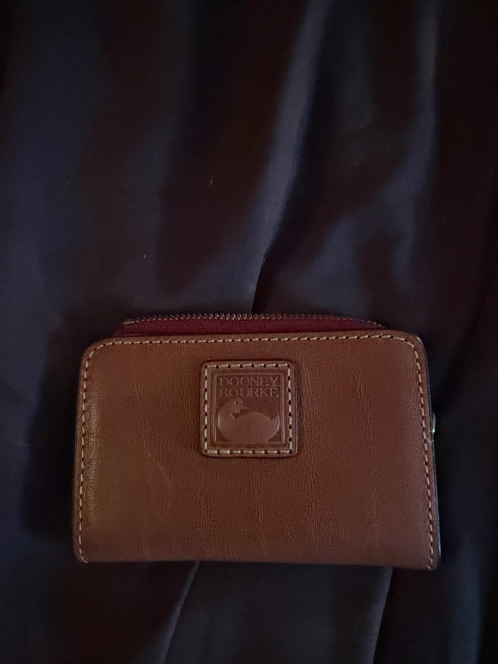 Dooney & Bourke Brown Florentine Leather Zip Card Wallet with Logo Patch
